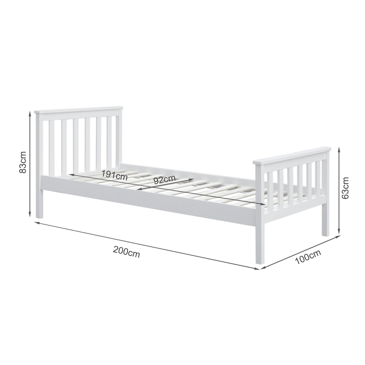 Andes Single Wooden Bed Frame - White