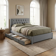 Load image into Gallery viewer, Thornton Double Fabric Bed Frame with 4 Drawers - Light Grey