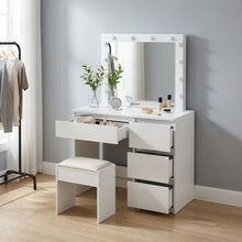 Load image into Gallery viewer, Begonia 2 Piece Dressing Table with Mirror &amp; Stool Set - White