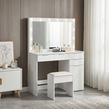 Load image into Gallery viewer, Comfrey 2 Piece Dressing Table with Mirror &amp; Stool Set - White