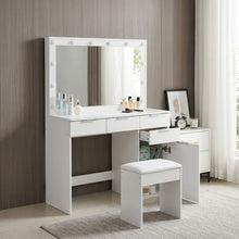 Load image into Gallery viewer, Comfrey 2 Piece Dressing Table with Mirror &amp; Stool Set - White