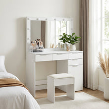 Load image into Gallery viewer, Comfrey 2 Piece Dressing Table with Mirror &amp; Stool Set - White