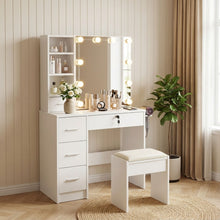 Load image into Gallery viewer, Freesia 2 Piece Dressing Table with Mirror &amp; Stool Set - White