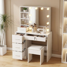 Load image into Gallery viewer, Freesia 2 Piece Dressing Table with Mirror &amp; Stool Set - White