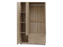 Load image into Gallery viewer, Bram 3 Door Wardrobe Cabinet with 2 Drawers - Oak