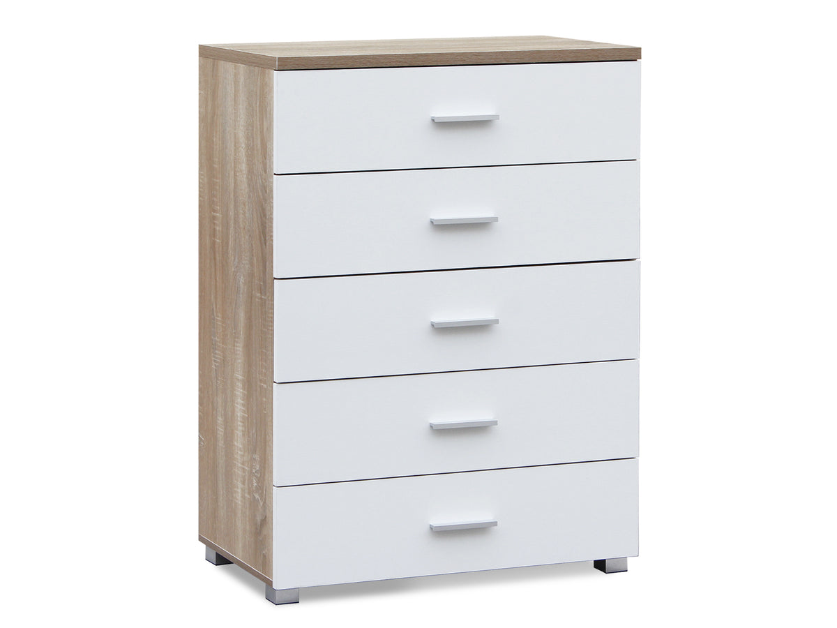 Bram Tallboy 5 Drawer Chest Dresser - Oak