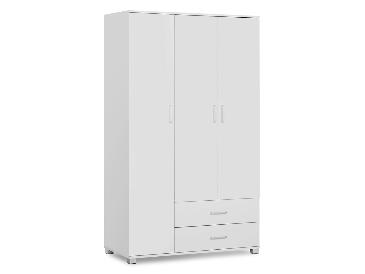 Bram 3 Door Wardrobe Cabinet with 2 Drawers - White