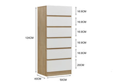 Load image into Gallery viewer, Harris 6 Drawers Slim Tallboy - Oak + White
