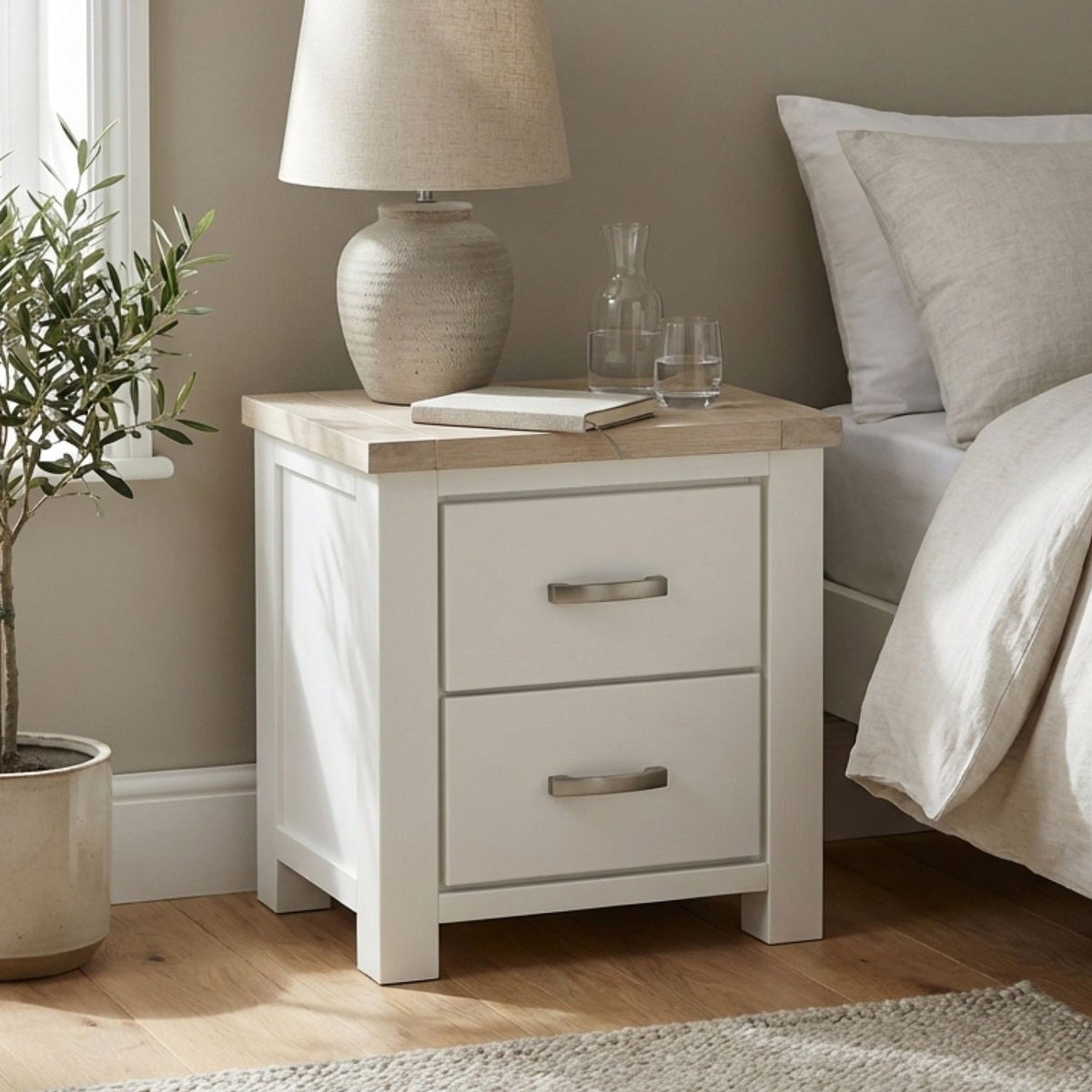 Aurora Solid Wood Bedside Table - White