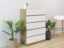 Load image into Gallery viewer, Harris 5 Drawers Tallboy - Oak + White
