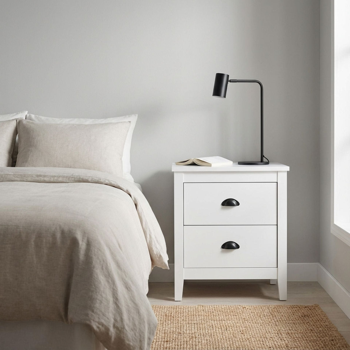 Congo Bedside Table with 2 Drawers - White