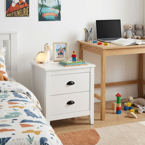 Congo Bedside Table with 2 Drawers - White
