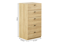 Load image into Gallery viewer, Hekla Tallboy 5 Drawer Chest Dresser - Oak
