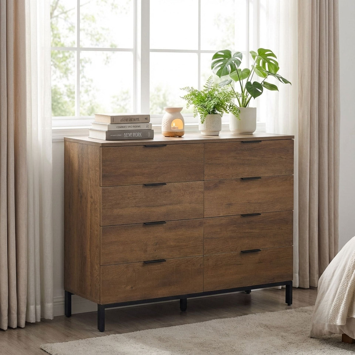 Ocala Low Boy 8 Drawer Chest Dresser - Walnut