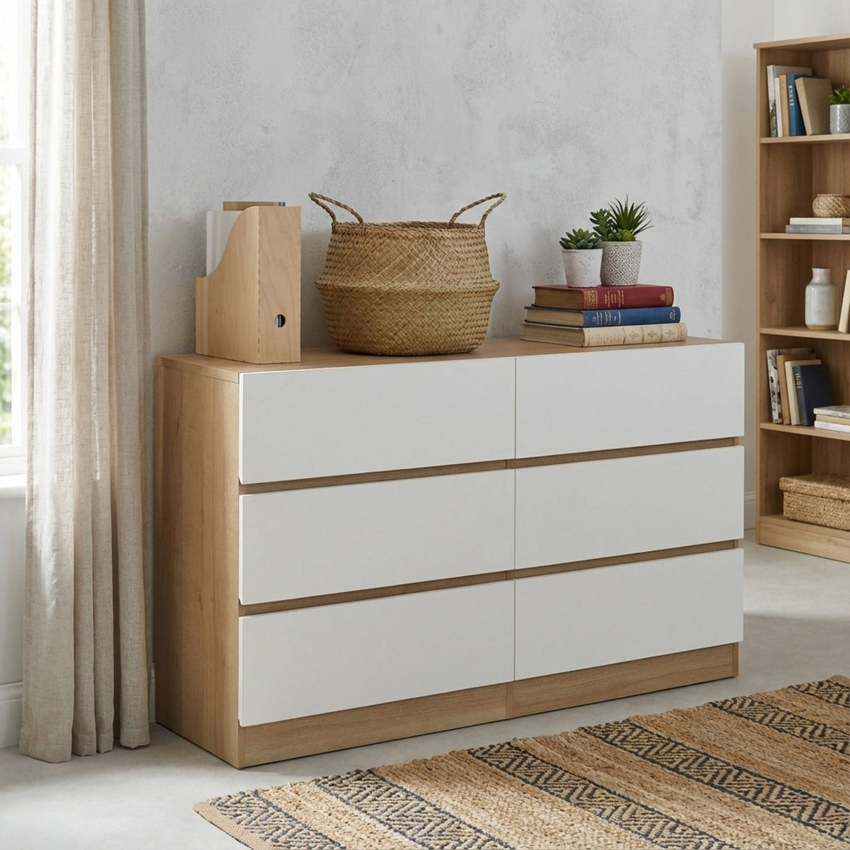 Harris 6 Drawers Low Boy - Oak + White