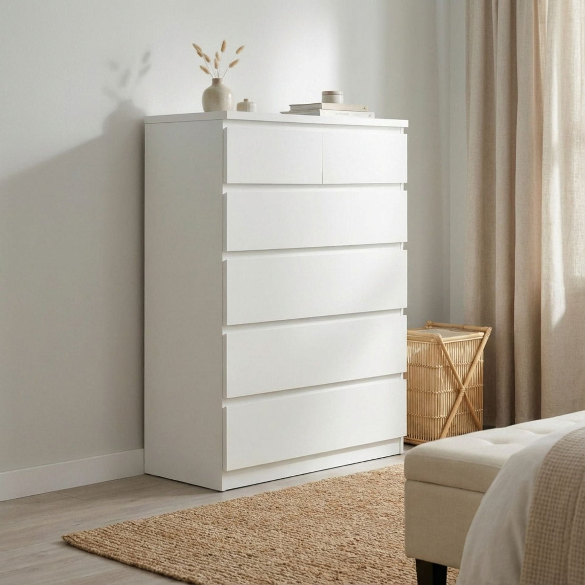 Tongass Wooden Tallboy 6 Drawers - White