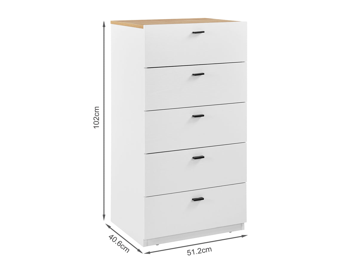 Hekla Tallboy 5 Drawer Chest Dresser - White
