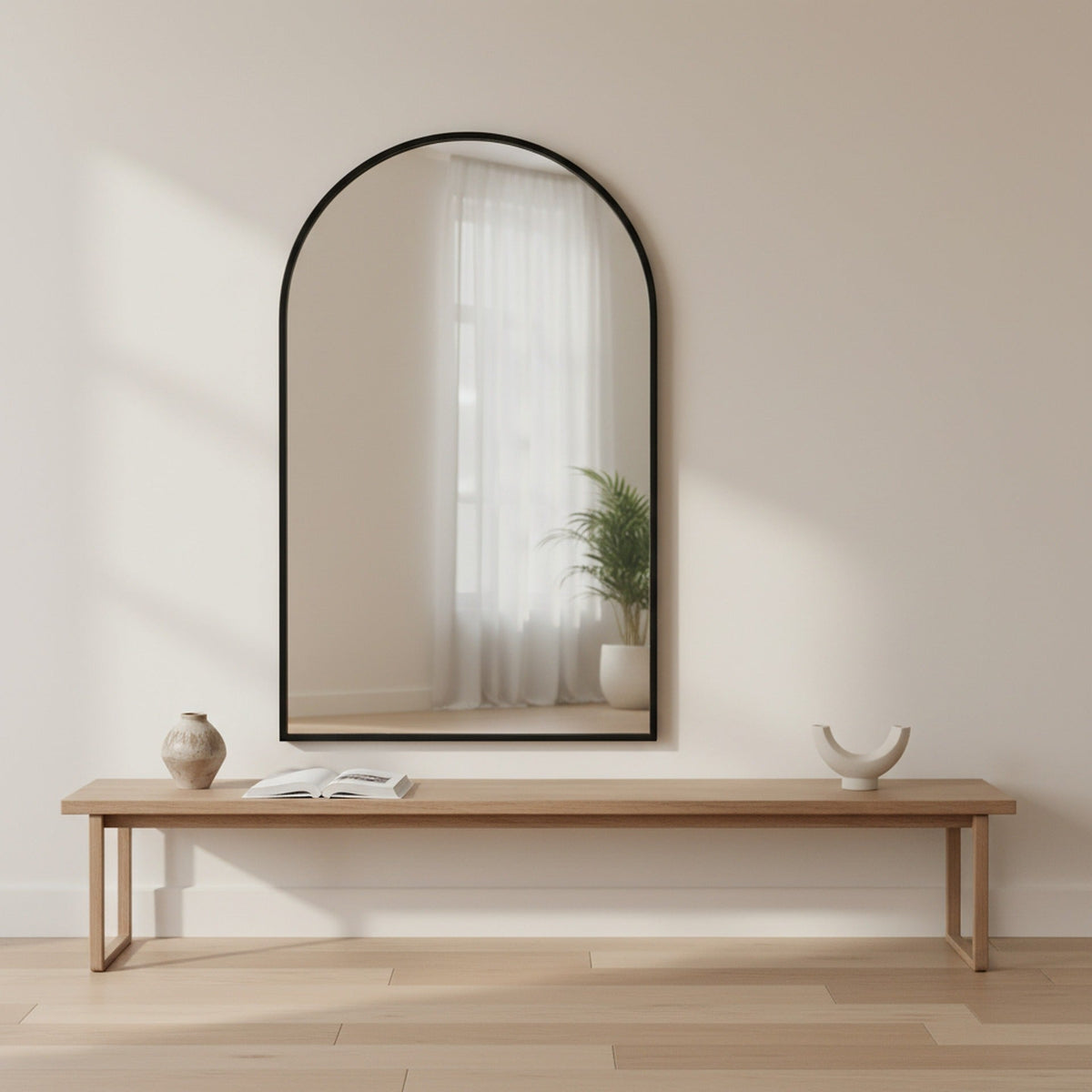 Luna Arched Metal Wall Mirror - Black
