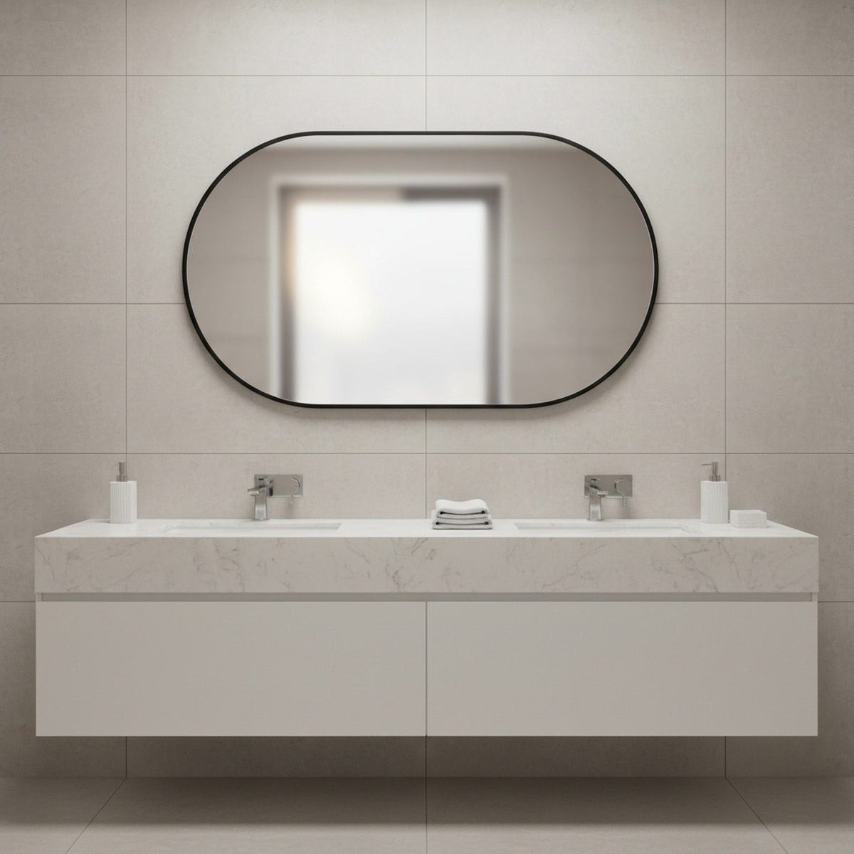 Luna Oval Metal Framed Wall Mirror - Black