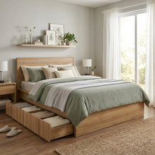 Load image into Gallery viewer, Harris Double Wooden Bed Frame with Storage - Oak