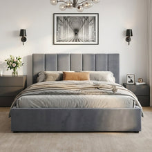 Load image into Gallery viewer, Penelope Queen Gas Lift Velvet Bed Frame - Grey