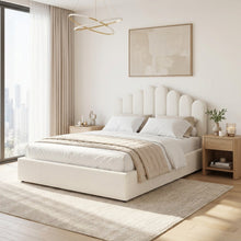 Load image into Gallery viewer, Puro Boucle Queen Gas Lift Bed Frame - White