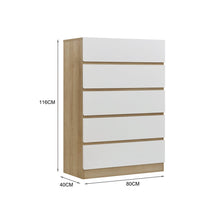 Load image into Gallery viewer, Harris 5 Drawers Tallboy - Oak + White