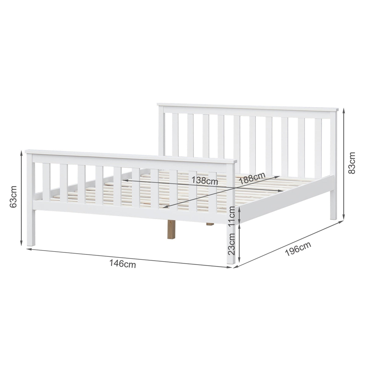 Andes double wooden bed frame - white