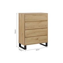 Load image into Gallery viewer, Frohna Tallboy 4 Drawer Chest Dresser - Oak