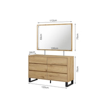 Load image into Gallery viewer, Frohna Low Boy 6 Drawers Chest Dresser with Mirror - Oak