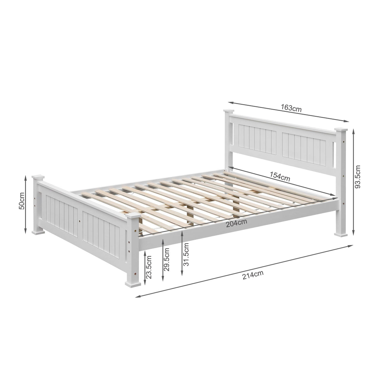 Davraz Queen Wooden Bed Frame - White