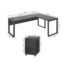 Load image into Gallery viewer, Nakia Corner Desk With Filing Cabinet Set - Black