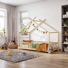 Load image into Gallery viewer, Minto Single Wooden House Bed Frame - Oak