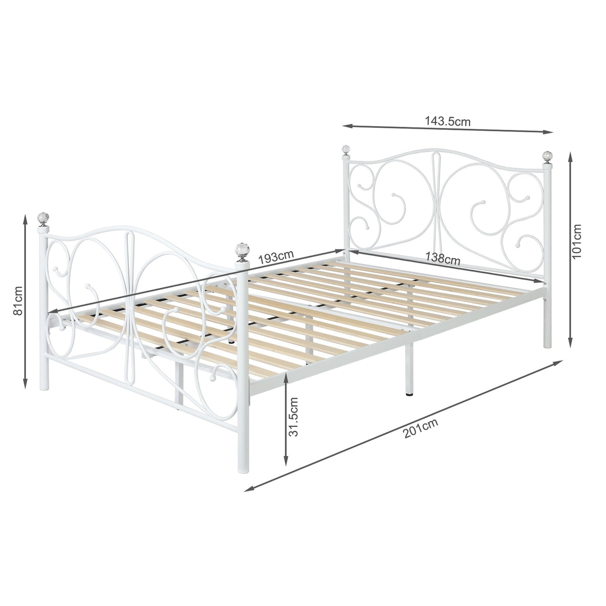 Manaia Double Metal Bed Frame - White