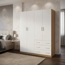 Load image into Gallery viewer, Harris 4 Door Wardrobe with 3 Drawers - Oak+White