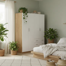 Load image into Gallery viewer, Harris 4 Door Wardrobe with 3 Drawers - Oak+White