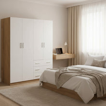 Load image into Gallery viewer, Harris 4 Door Wardrobe with 3 Drawers - Oak+White
