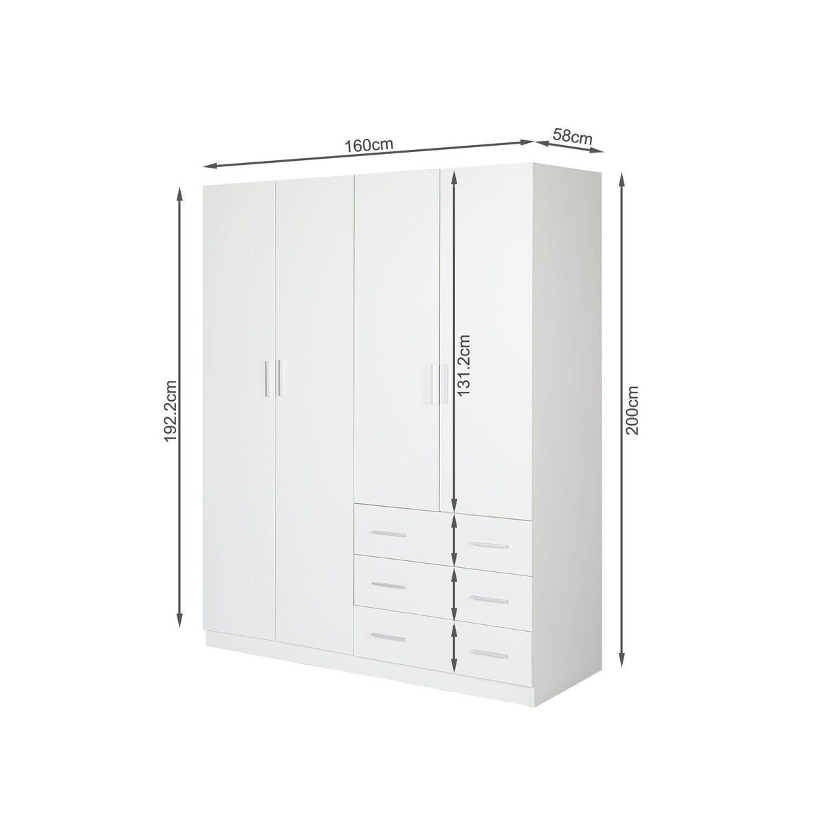 Tongass 4 Door Wardrobe with 3 Drawers - White