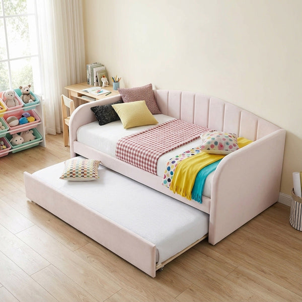 Majura Single Velvet Trundle Bed Frame - Pink
