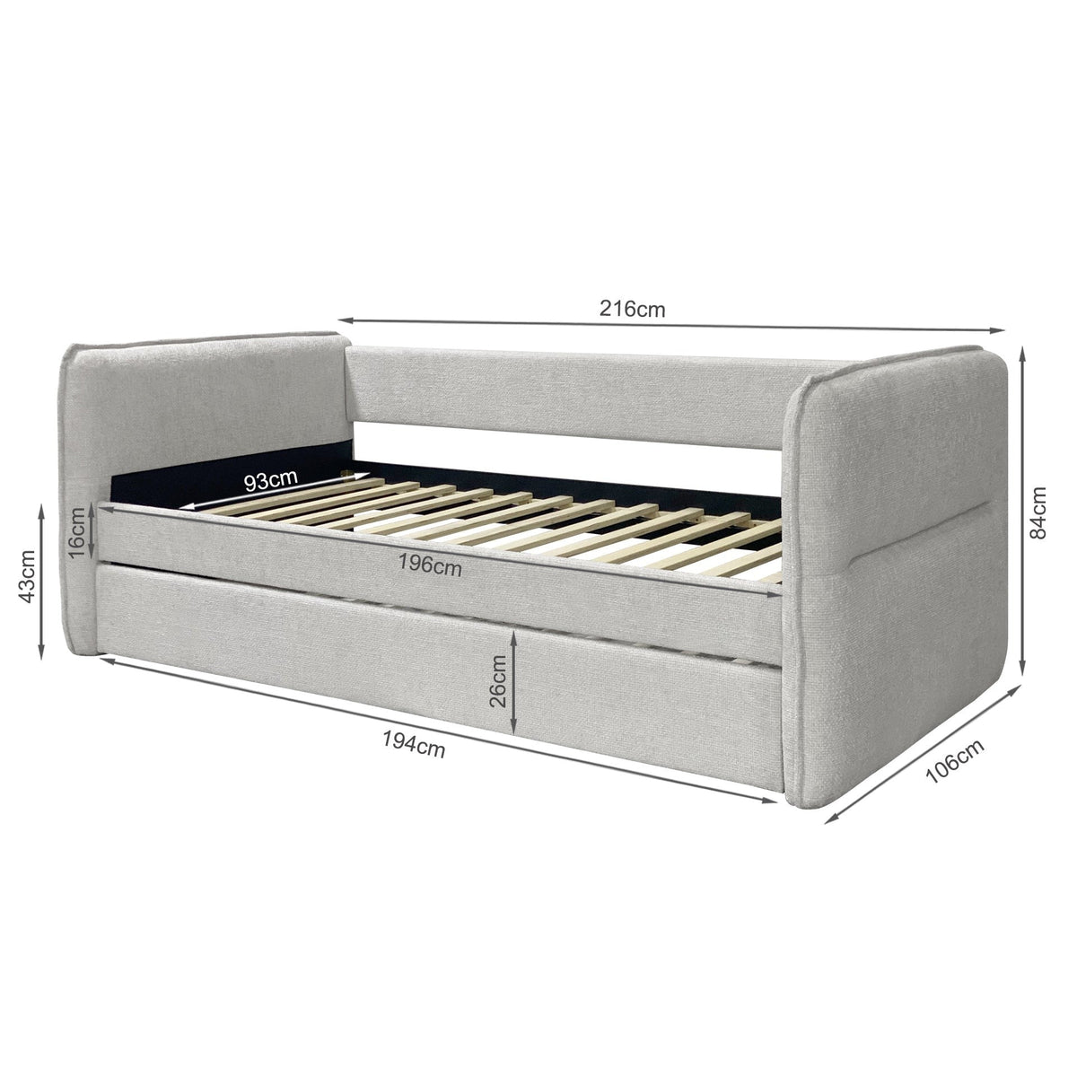 Joyce Single Trundle Bed Frame - Pearl