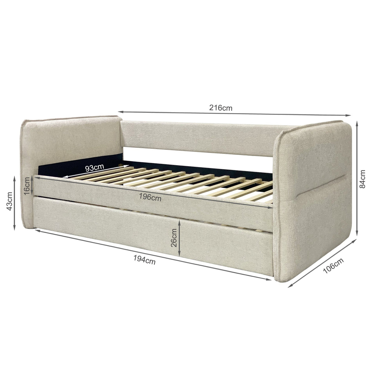 Joyce Single Trundle Bed Frame - Oat White
