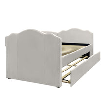 Load image into Gallery viewer, Castle Single Velvet Trundle Bed Frame - Beige