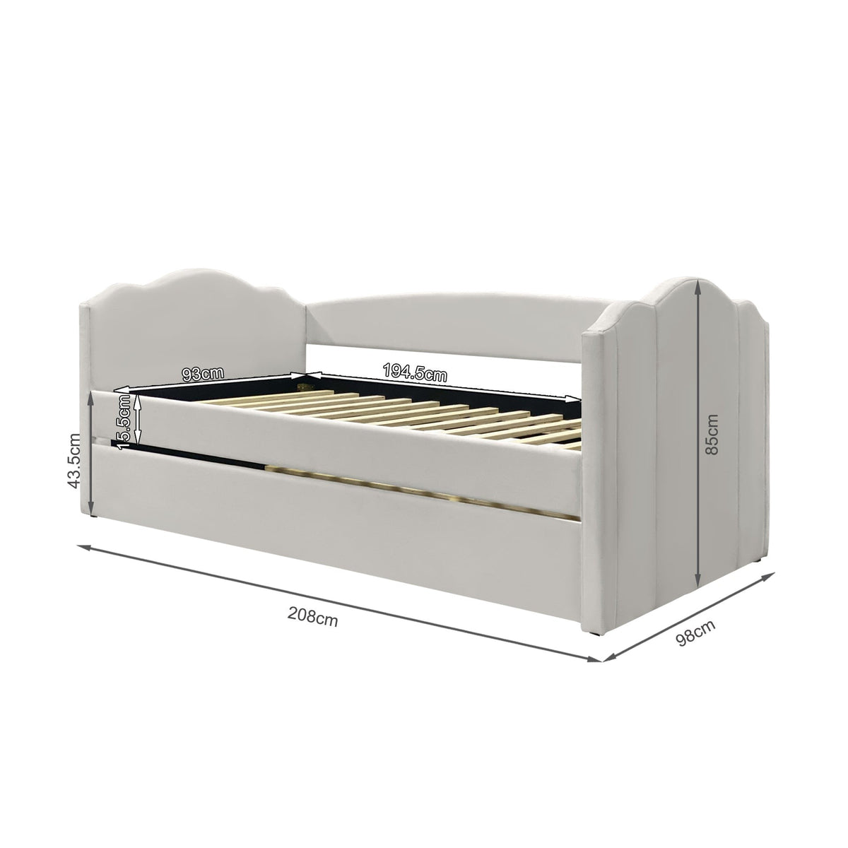 Castle Single Velvet Trundle Bed Frame - Beige