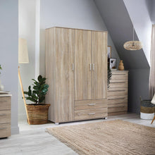 Load image into Gallery viewer, Bram 3 Door Wardrobe Cabinet with 2 Drawers - Oak