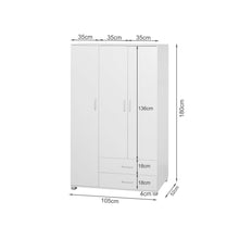 Load image into Gallery viewer, Bram 3 Door Wardrobe Cabinet with 2 Drawers - White