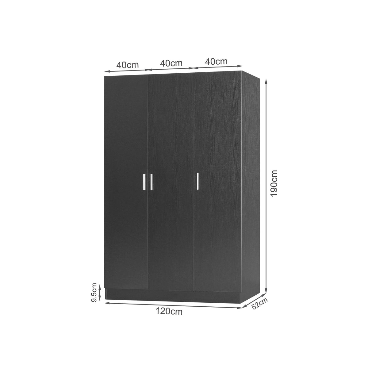 Bram 3 Door Wardrobe Cabinet - Black