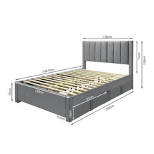 Load image into Gallery viewer, Columbia Double Fabric Bed Frame with 4 Drawers - Grey