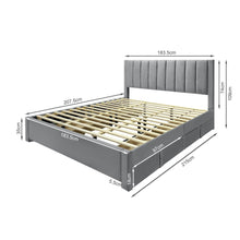 Load image into Gallery viewer, Columbia Super King Fabric Bed Frame with 4 Drawers - Grey
