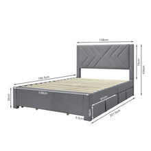Load image into Gallery viewer, Haydon Double Fabric Bed Frame with 4 Drawers - Light Grey