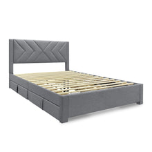 Load image into Gallery viewer, Haydon Queen Fabric Bed Frame with 4 Drawers - Light Grey